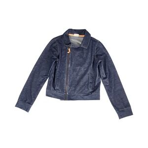Crazy 8 Girls XL 14 Blue Denim Look Knit‎ Moto Jacket Asymmetrical Zip Front
